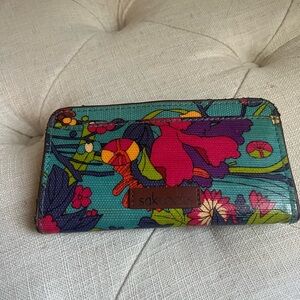 Sakroots Vibrant Floral Wallet - Teal and Pink